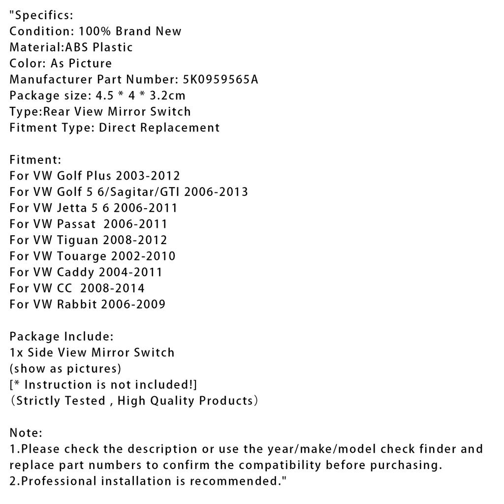 Car Side Folded Rear View Mirror Switch Plating Control Knob For VW Golf 5 Jetta