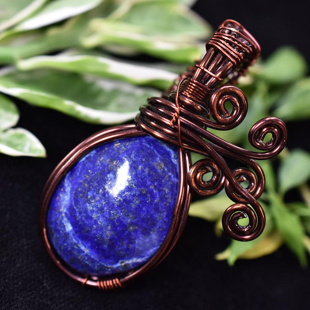 Natural Lapis Lazuli 71 Ct Certified Handmade Copper Wire Wrapped Oval Pendant