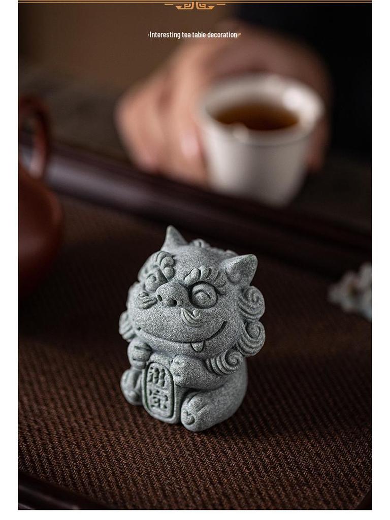 Chinese Stone Lion Pair Fengshiye Desktop Ornament & Bonsai Fish Tank Decoration