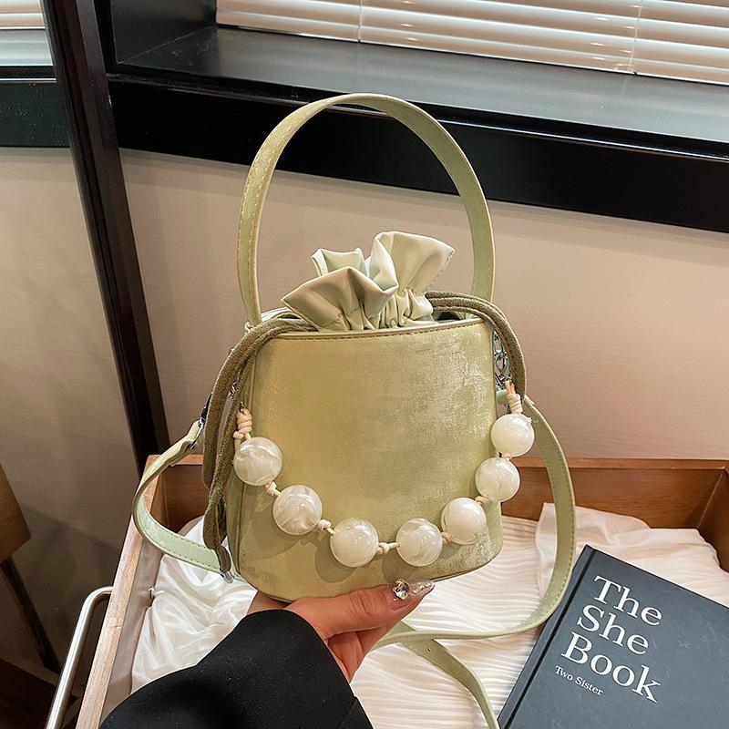 

Нишевый дизайн, новая китайская сумка с бисером, новая иностранная газовая сумка-ведро, универсальная сумка-мессенджер, женская сумка зелёный