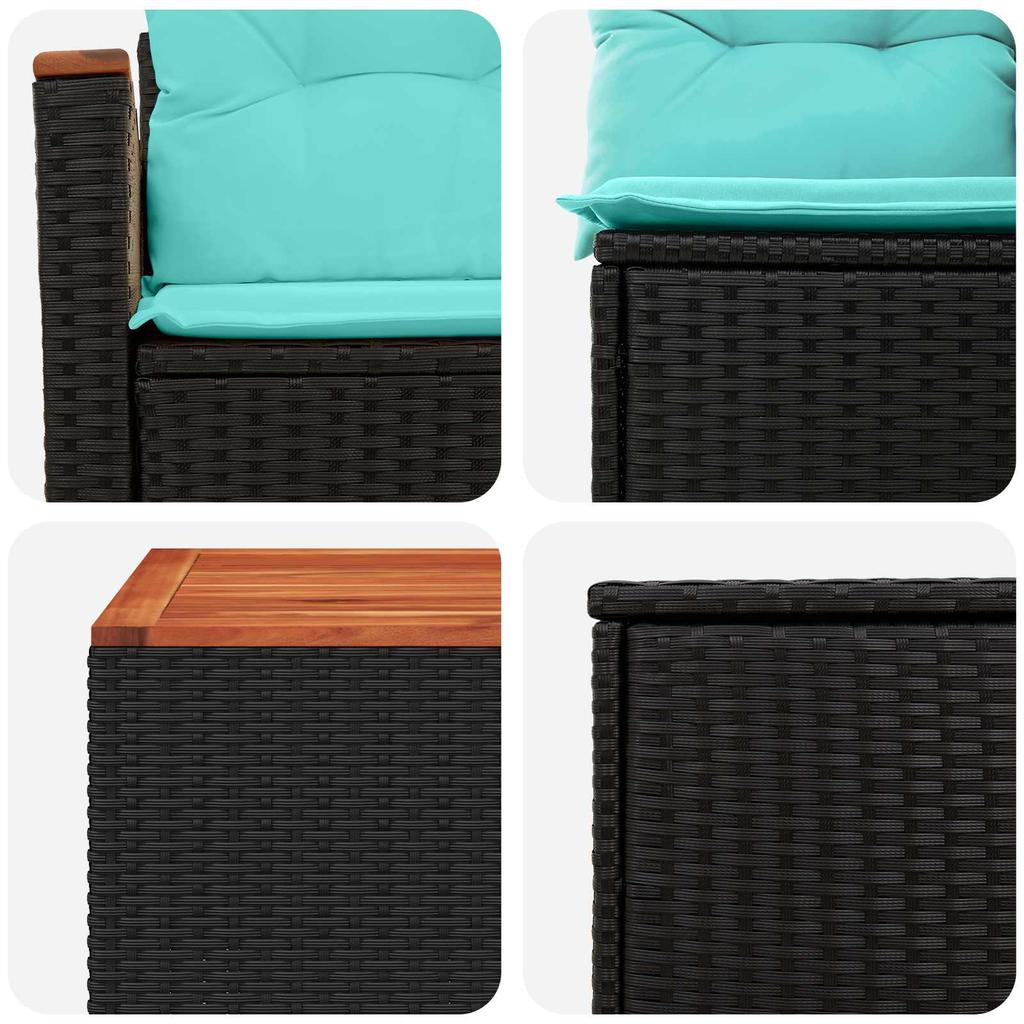 Sofa Set 8 Pcs Black and Blue Poly Rattan and Steel