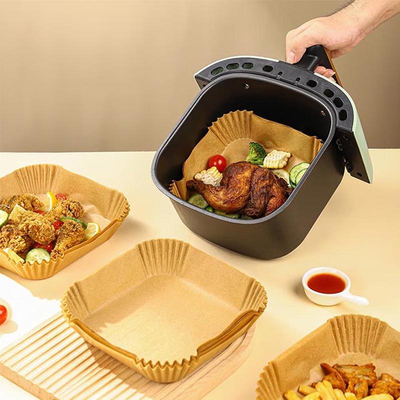 50pcs Disposable Air Fryer Parchment Liners, 9 Inch (5-8QT), Oil-Absorbing for Fries/Chicken
