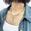 S SY [set] natural shell beads & gold pendant necklace