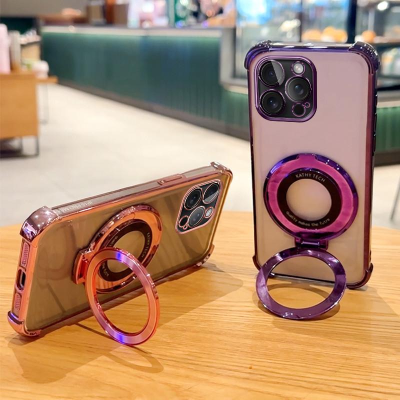 Shockproof Transparent Magnetic Bracket Case for iPhone 17 Air 16 15 14 13 12 11 Pro Max 15 16 Plus XS MAX 8 Samsung S25 S24 23 S22 S21 Ultra Plus FE