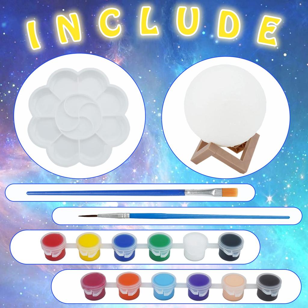 Paint Your Own Moon Lamp Kit Cool Gifts DIY 3D Space Moon Night Light Arts & Crafts Kit Arts and Crafts for Kids Ages 8-12