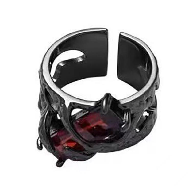 Black Thorn Lava Ring Gothic Style with Crystal Liquid Metal Open Ring Stylish Accessory for Parties or Everyday Wear