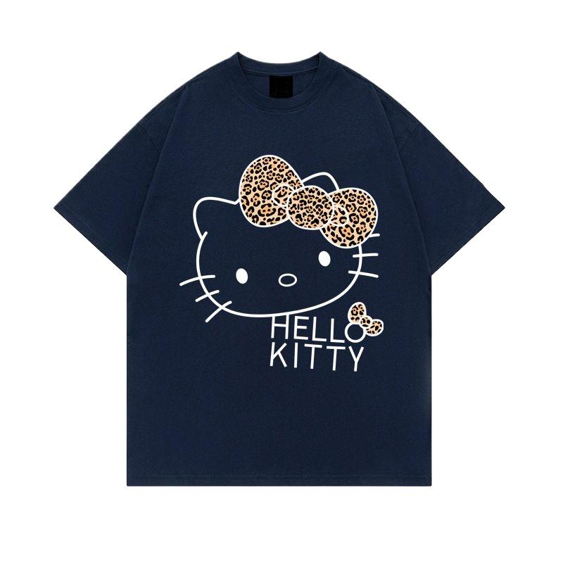 Koreanstyle Leopard Print Kitty Print Shortsleeved Tshirt for Unisex and Women New Springsummer Style Highly Versatile S