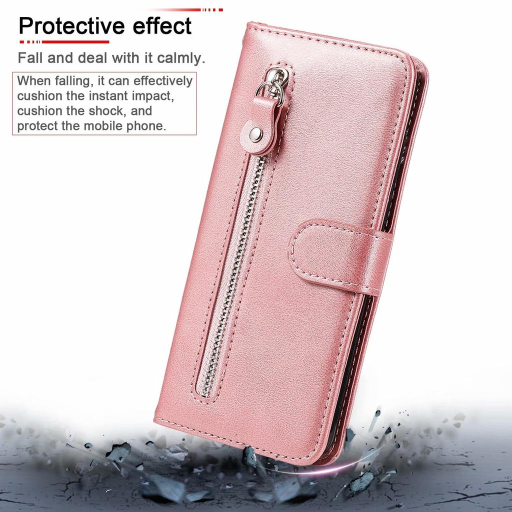 Applicable to iPhone15 leather case, Samsung Note20 calf pattern zipper wallet insert card holder protective case 14Pro
