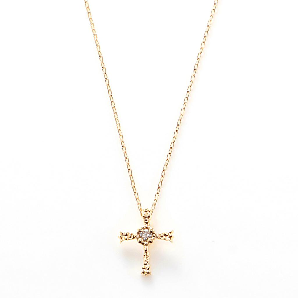Estelle Official Women's Necklace, 10K Yellow Gold with Diamonds and Cross Motif, 0442-0048-0020-0000