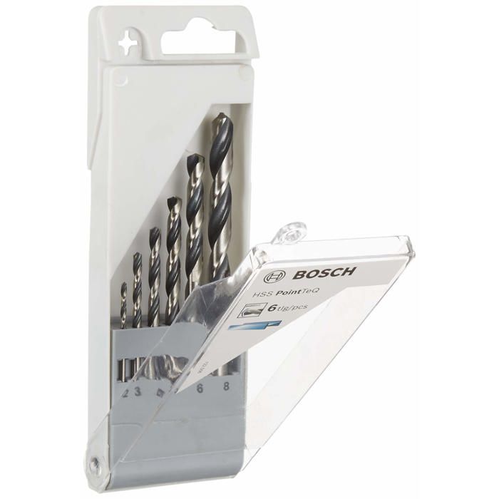 Forets hélicoïdaux - Bosch - PointTeQ - Set de 6 pièces - Acier HSS - Diamètres de 2 à 8 mm