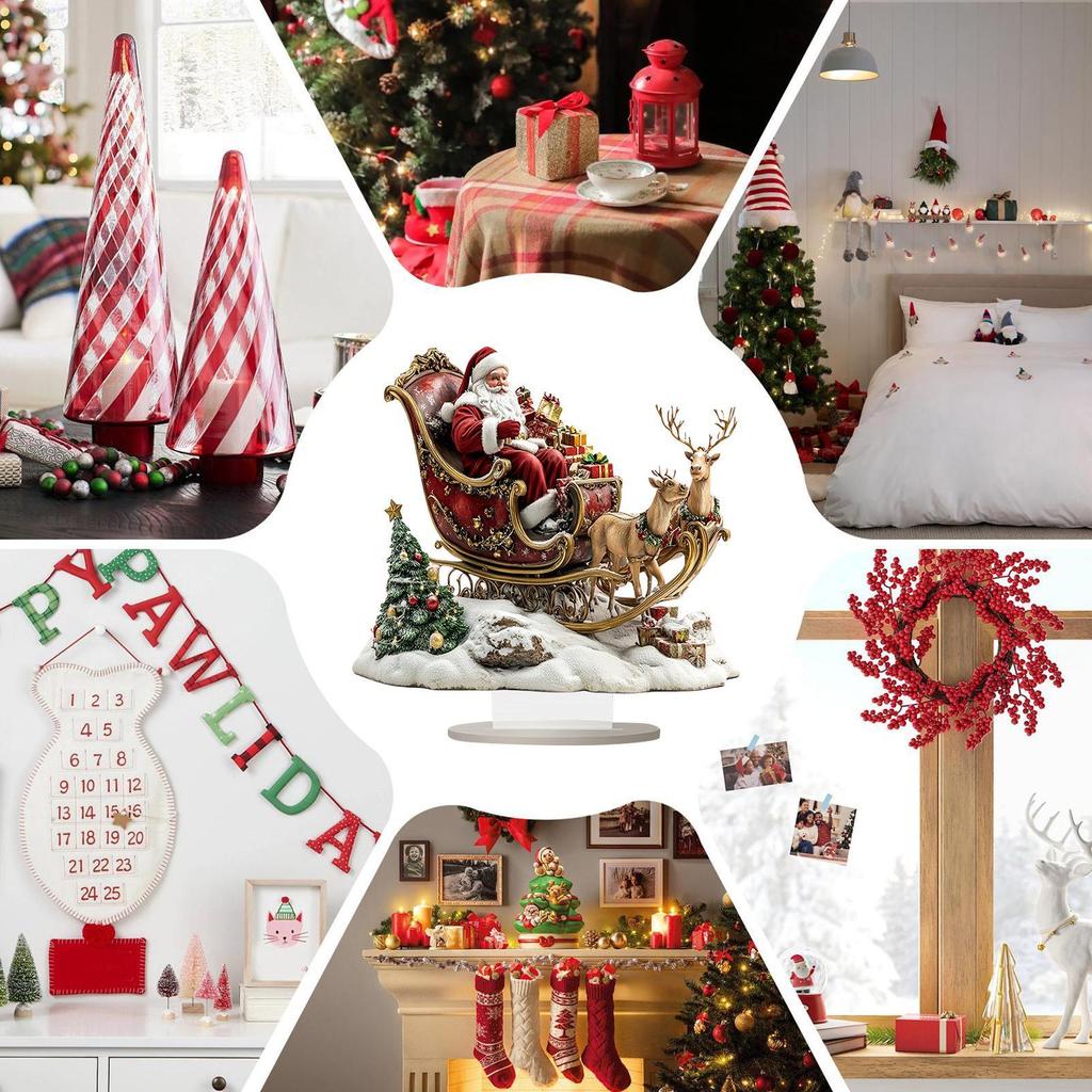 25cm Christmas Table Signs With Stand 2D Flat Acrylic Santa Claus Sled Tree Elk Ornament For Workplace Home Bedside Decor Sign