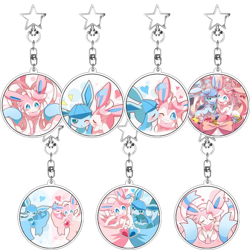 Girly Heart Acrylic Anime Sylveon Espeon Glaceon Eevee Cartoon Keychain Key Chains Keyrings Jewelry Fans Gifts Accessories Toys