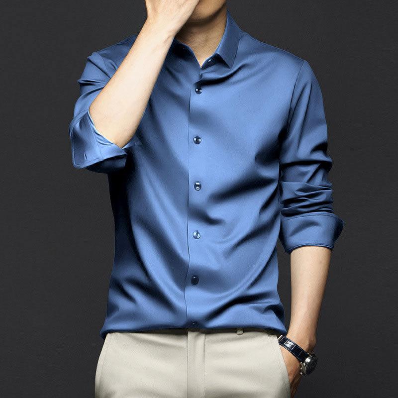 Loose Silk Satin Shirt Men Brand Long Sleeve Men Dress Shirts High Quality Business Bottoming Shirt
