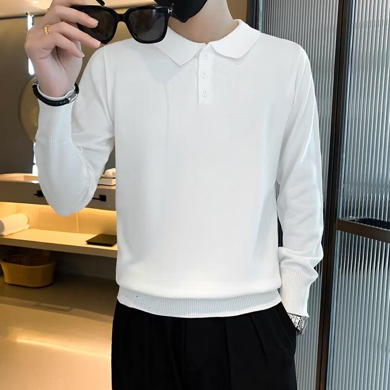 

Men s Half-Zip Lapel Sweater - Autumn/Winter Korean Style Knitwear Large