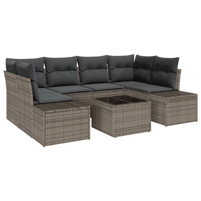 VidaXL Ensemble de Canapé de Jardin 7 pièces avec Coussins Gris Poly Rattan 3355628