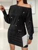 2024 Spring/Summer Women's One-Shoulder Sequin Midi Dress with Long Sleeves