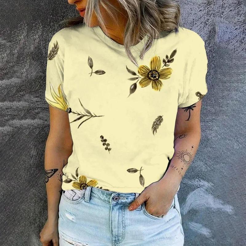 Summer Fashion Women's T-Shirt Floral 3D Printed Short Sleeve Tops Girl Loose Casual Loose Oversize Outdoor Clothing