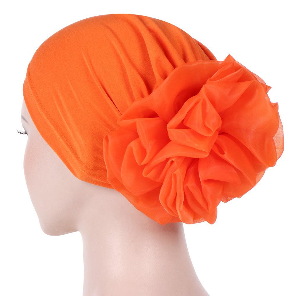 New Muslim Solid Color Milk Silk Flower Hijab Cap