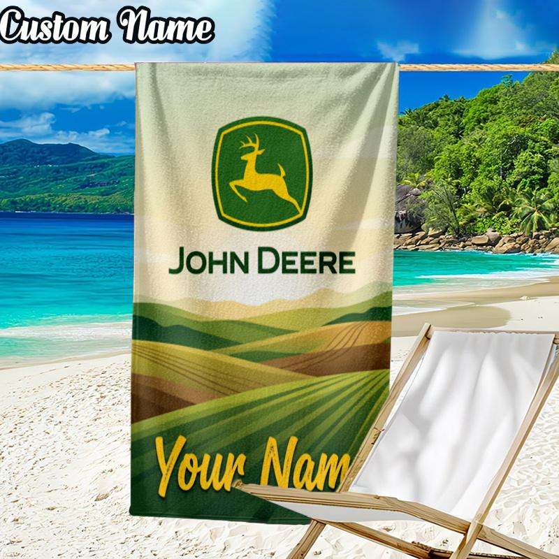 Custom Name John Deere Beach Towel - Soft, Ultra-Absorbent Microfiber, Lightweight, Perfect for Beach, Parties, Travel, Camping