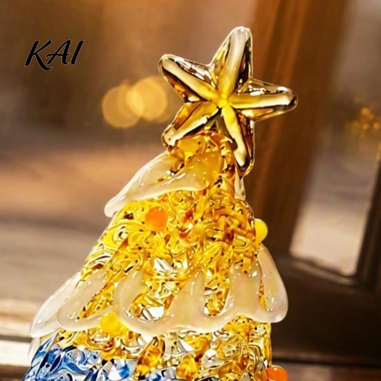 Holiday Desktop Decorations Hand Blown Glass Christmas Tree Figurine, Mini Tabletop Small Gifts Xmas Ornament, Handmade Decoration Handcrafted Art