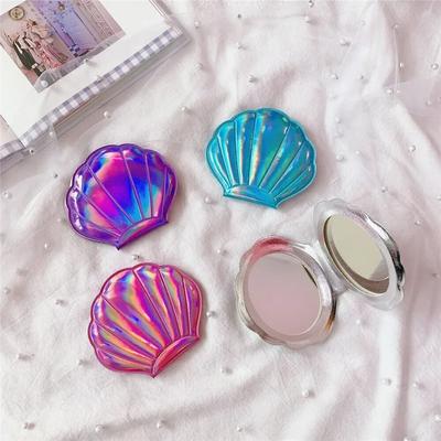 Dream Laser Renkli Kabuk Şeklinde Makyaj Aynası 2X Büyüteçli Ayna Taşınabilir Çift Taraflı Katlanır Cep Kawaii Makyaj Aksesuarları