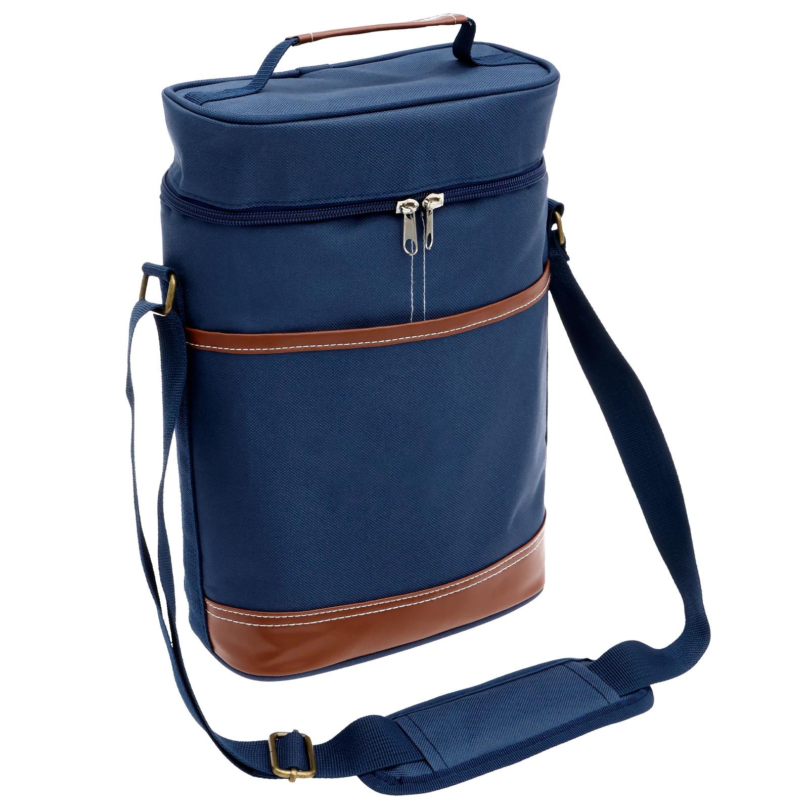 

Bottle Wine Bag with Shoulder Strap and Leather Handle Leakproof and Insulated Wine Carrier for Travel BYOB Beach Dinner Party темно-синий