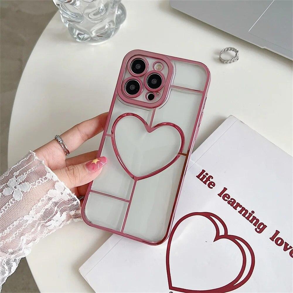 Luxury Electroplate Love Heart Phone Case For iPhone 11 Case Iphone 13 12 14 15 Pro Max 14 15 Plus Shockproof Bumper Clear Cover