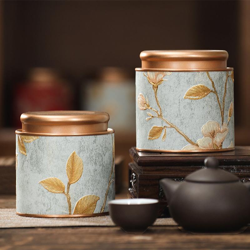 Flower Pattern Empty Tea Tin Can Household Green Black Tea Sealed Jar Spice Jars Small Packaging Gift Box Tinplate Storage Can