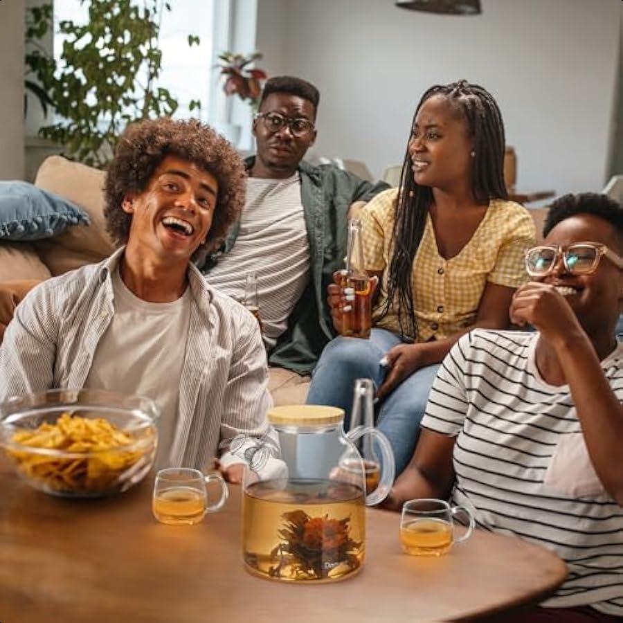 1500ml Glass Teapot with Bamboo Lid 50oz Stovetop Safe Borosilicate Glass Tea Kettle with Infuser for Blooming Tea Fruit Tea Lo