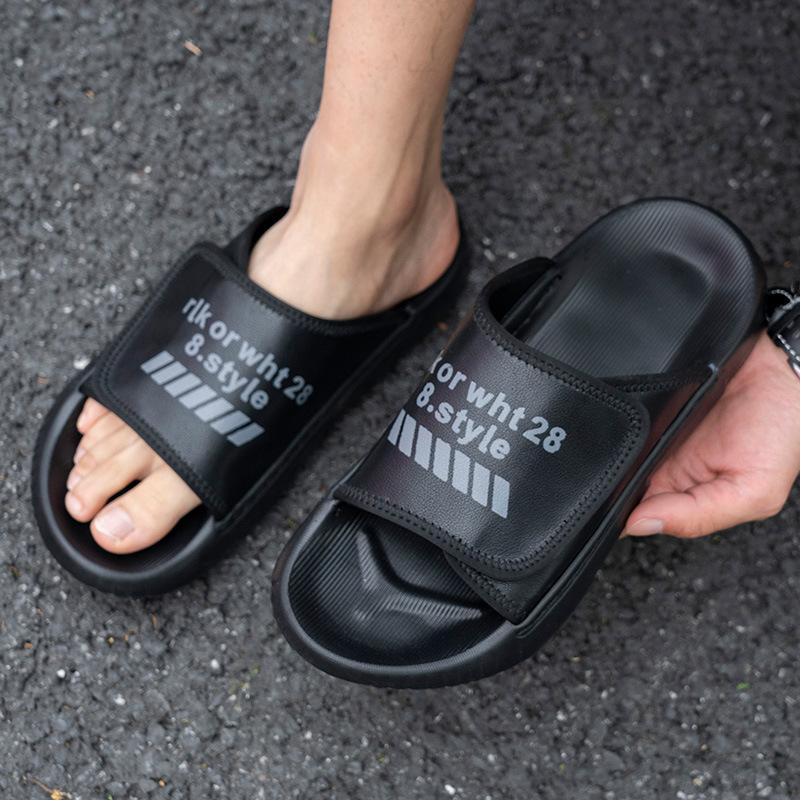 Slippers Men's 2025 Summer New Velcro Tide Brand Beach Slippers Leather Outdoor Wear Casual Street Flip-flops