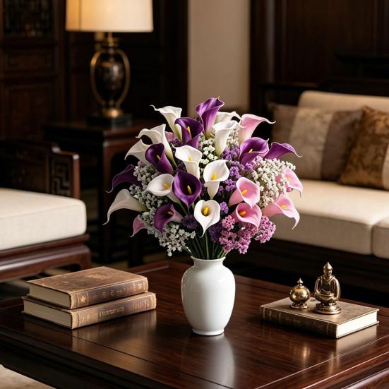 Calla Lily Artificial Flower Bouquet Mixed Calla Lily Baby's Breath Tulip