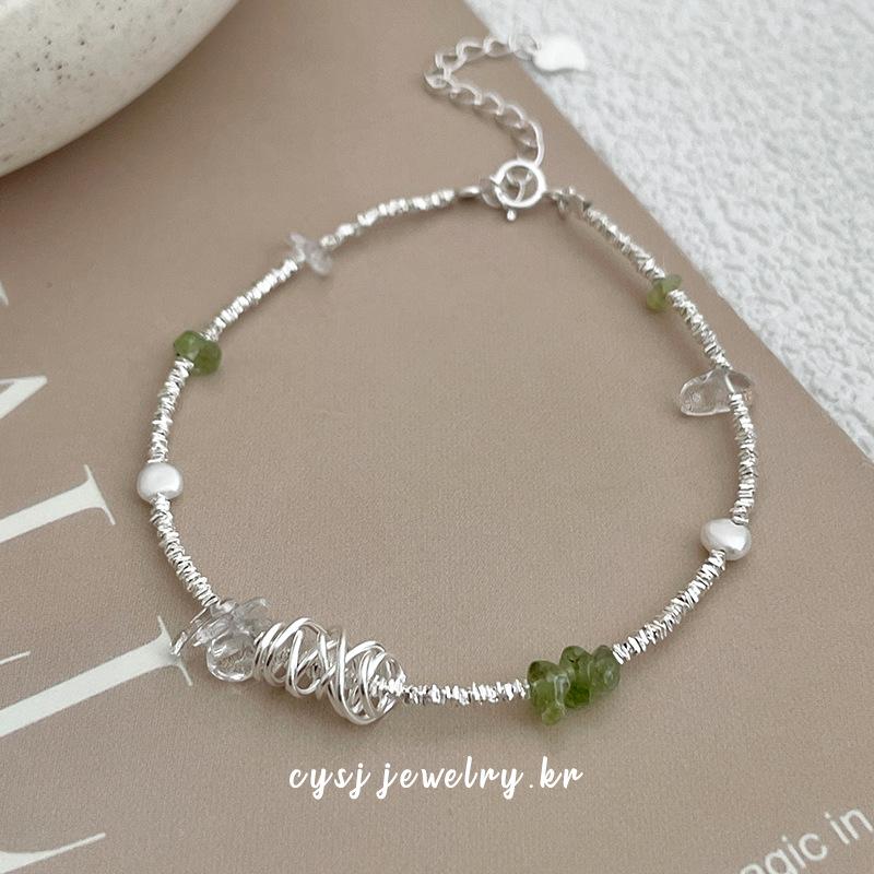 Cui Yan S925 Sterling Silver Korean-Style Peridot Crystal Bracelet for Women S925 Silver