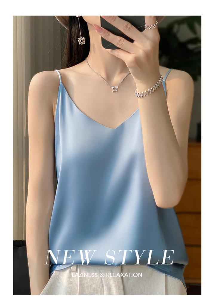 Women's Summer V-Neck Satin Camisole: Sexy, Sleeveless, Acetate Inner Wear