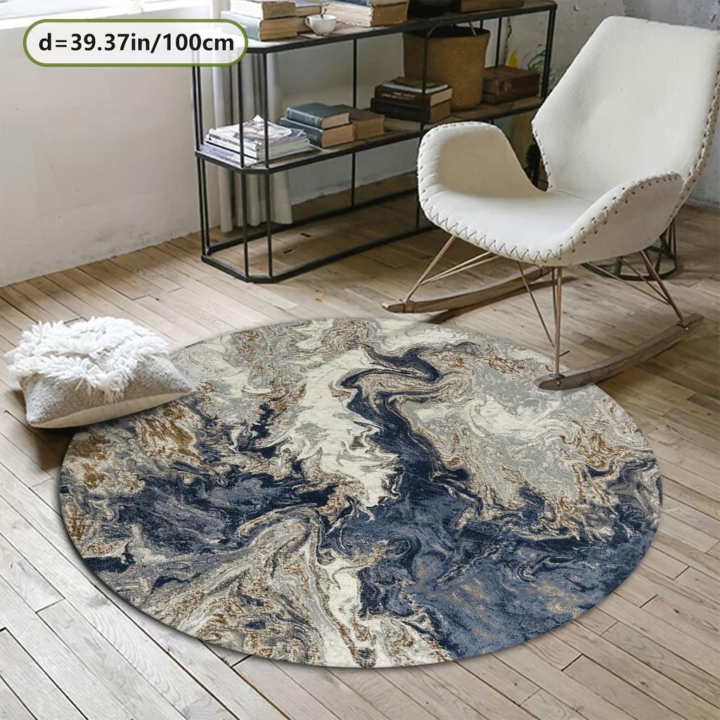 Crystal velvet carpet Abstract Blue Fluid Art Round Mat,  Plush Velvet with Non-Slip Dot Backing, Machine Washable,
