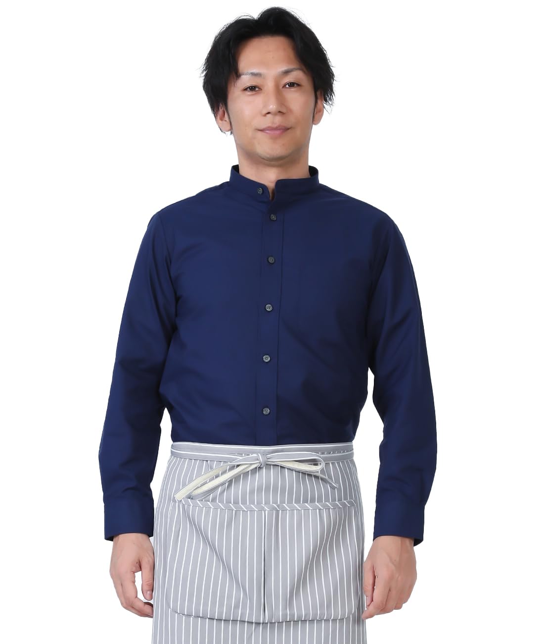 

Seven Uniform GH7021-1 Navy Large Long Sleeve Stand Collar Shirt with Oxford Clothes for Restaurants