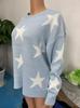 Dunhuang Women's Knit Sweater - Star Pattern, Round Neck, Long Sleeve, Casual Loose Fit.