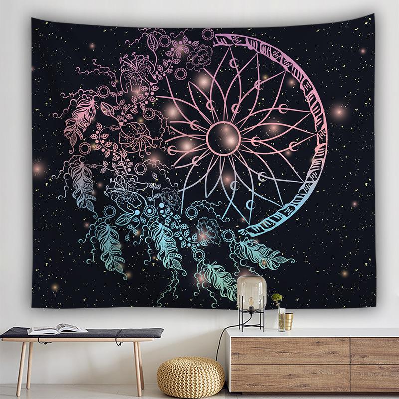 Bohemian Dream Catcher Tapestry Psychedelic Feathers Occult Decor Bedroom Hippie Wall Carpet Beach Towel Decoration for Home
