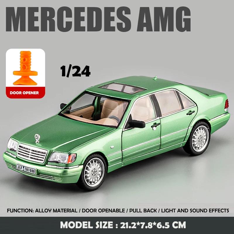 

Diecast 1/24 Scale Benz W140 320SEL Vintage Car Model With LED Light Display Box Collection Miniature Voiture Set Home Decor зелений
