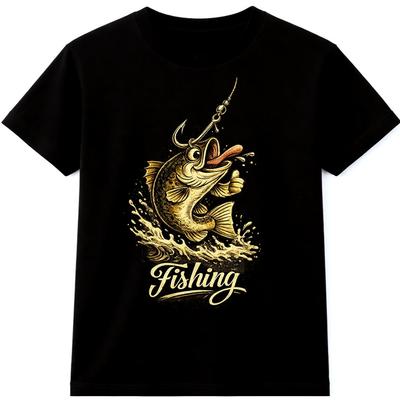 Bass Fishing T Shirt Jumping Bass Hook Angler Fish Graphic Tee