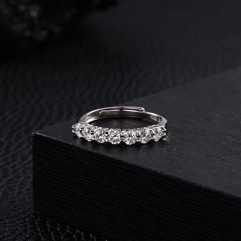 Elegant Seven-Princess Moissanite Sterling Silver Row Ring: Shiny, High-End, Simple Half-Circle Design for Women