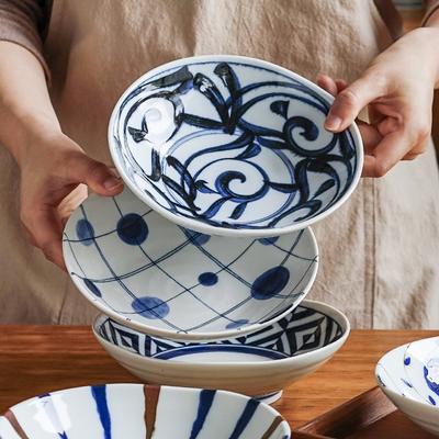 Japanese Shallow Bowl Retro Ceramic Plate, Underglaze Color Kitchen Utensils, Household Deep Plate Multifunctional Side Dishes