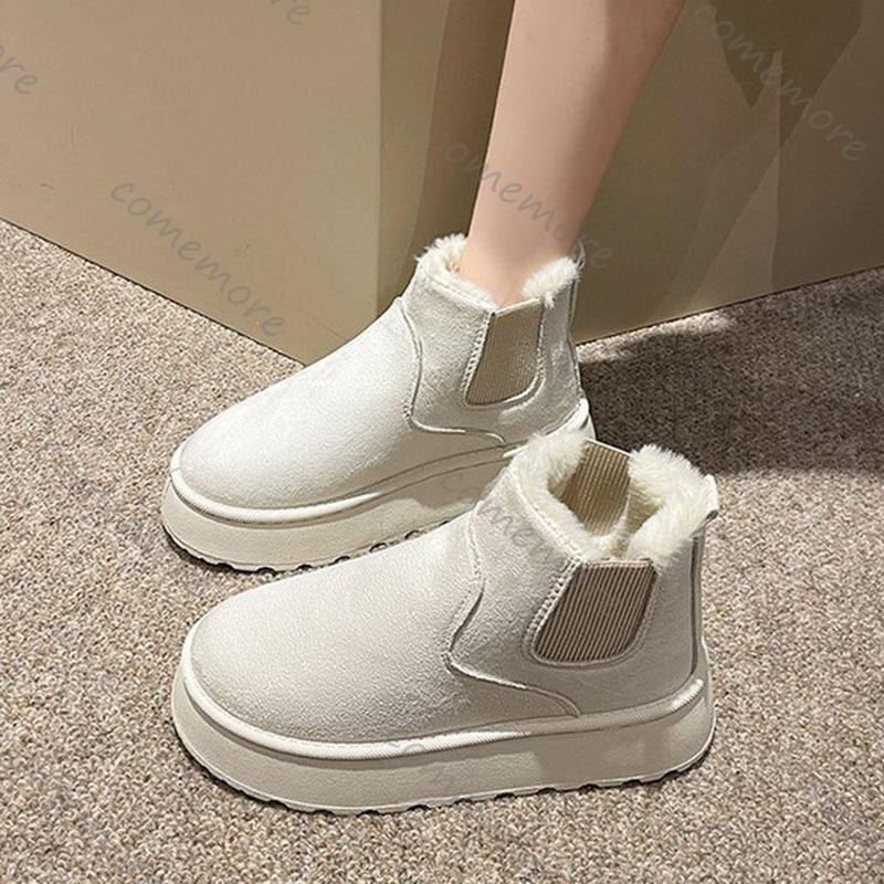 Fashion Comemore Winter Women Short Plush Warm Snow Boots Casual Shoes Suede Fur Chelsea Ankle Boots Flats Platform Ladies Shoes Botas