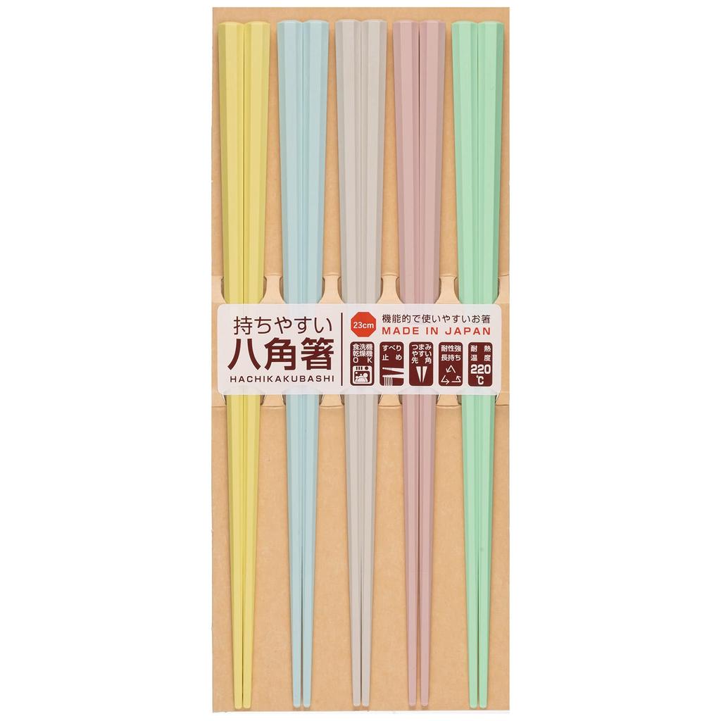set of resin made in product number 264895 Dishwasher-safe chopsticks, 23cm, 5, professional-grade chopsticks, octagonal, pointed, pastel, colorful,