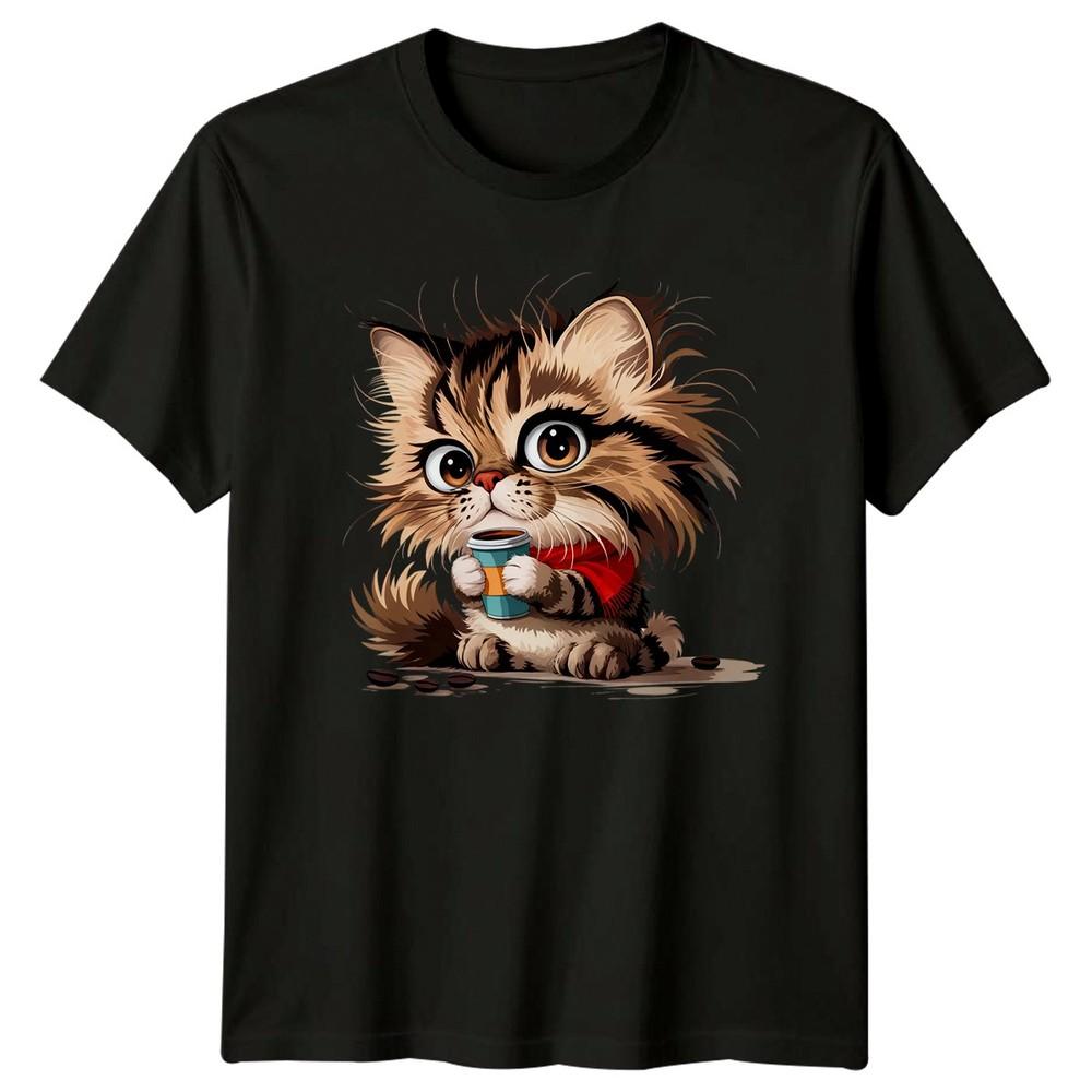 Kitten Drinking Coffee Cute Pet TShirt Kitten Coffee Lover Animal