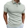 New Men's Slim POLO Shirt Ribbed Striped Lapel Buttons Solid Colour Splicing T-shirt Tops
