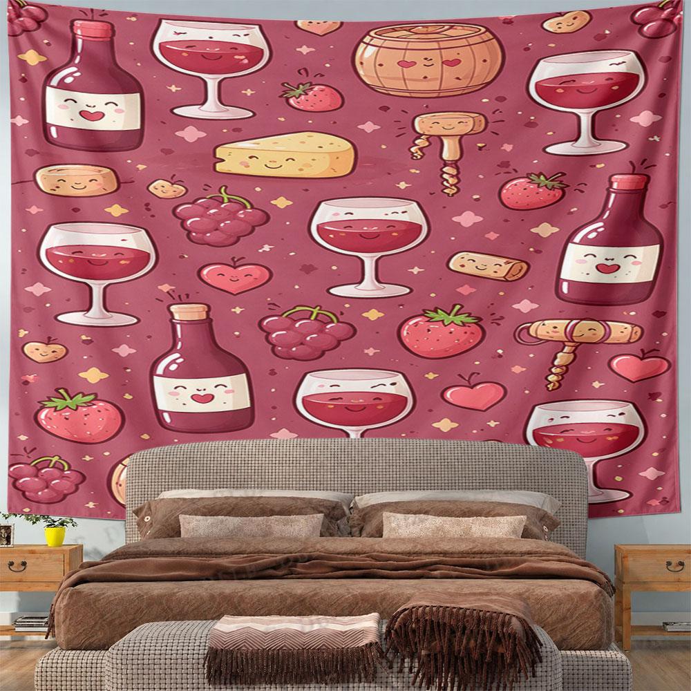 Cheerful Wine and Fruits Pattern Pattern Wall Hanging Tapestry Decorative Tapestry Home Decor for Bedroom and Living Room