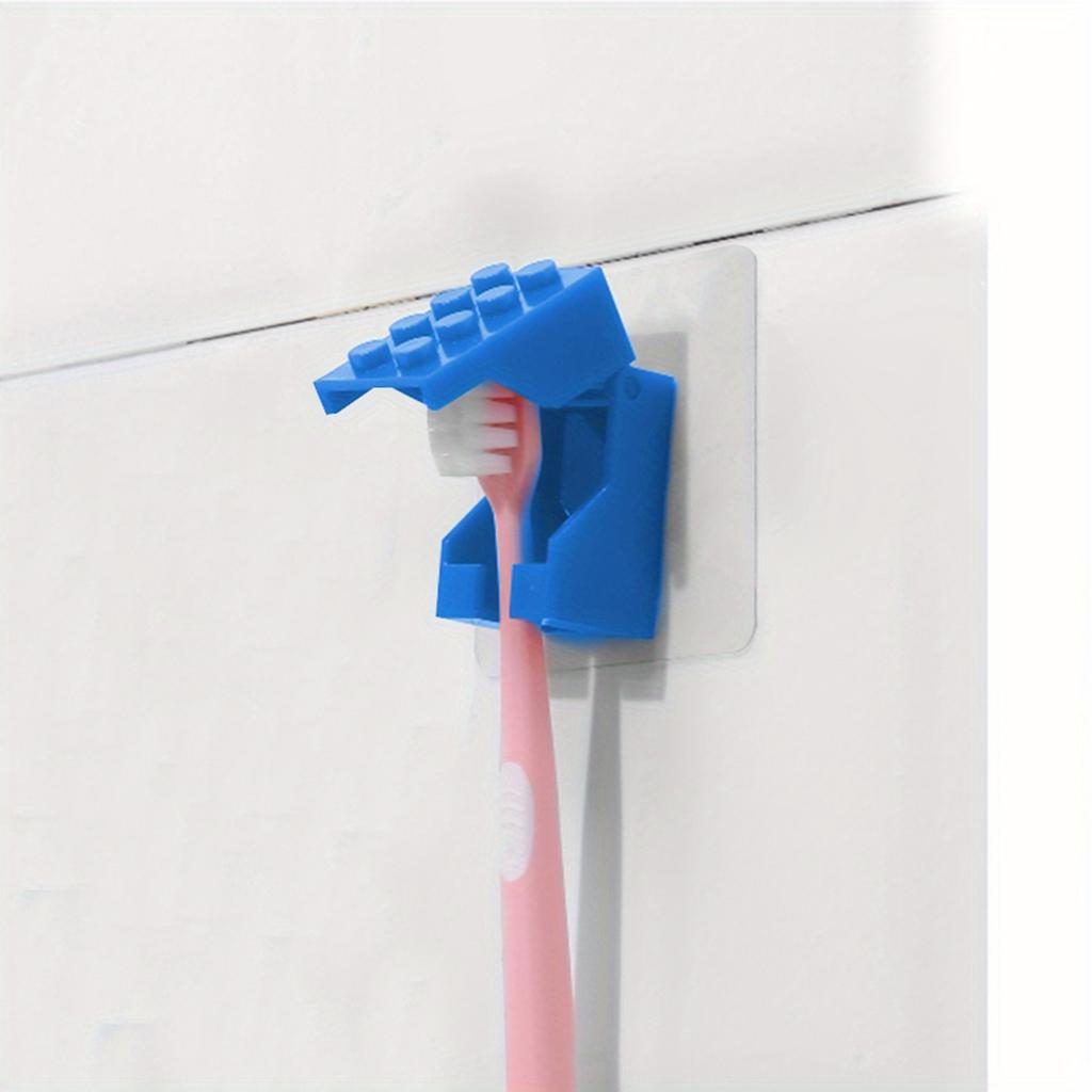 1PC Building block toothbrush holder, non perforated bathroom wall mounted dental appliance storage rack
