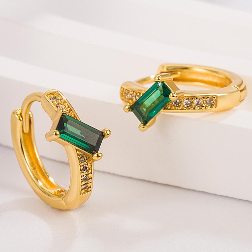 Elegant French Green Diamond Ear Cuffs - Women's High-End Fashion Earrings, Perfect for Valentine's Day