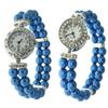 Women's Double-Row Imitation Pearl Beaded Bracelet Watch with Diamond-Set Quartz