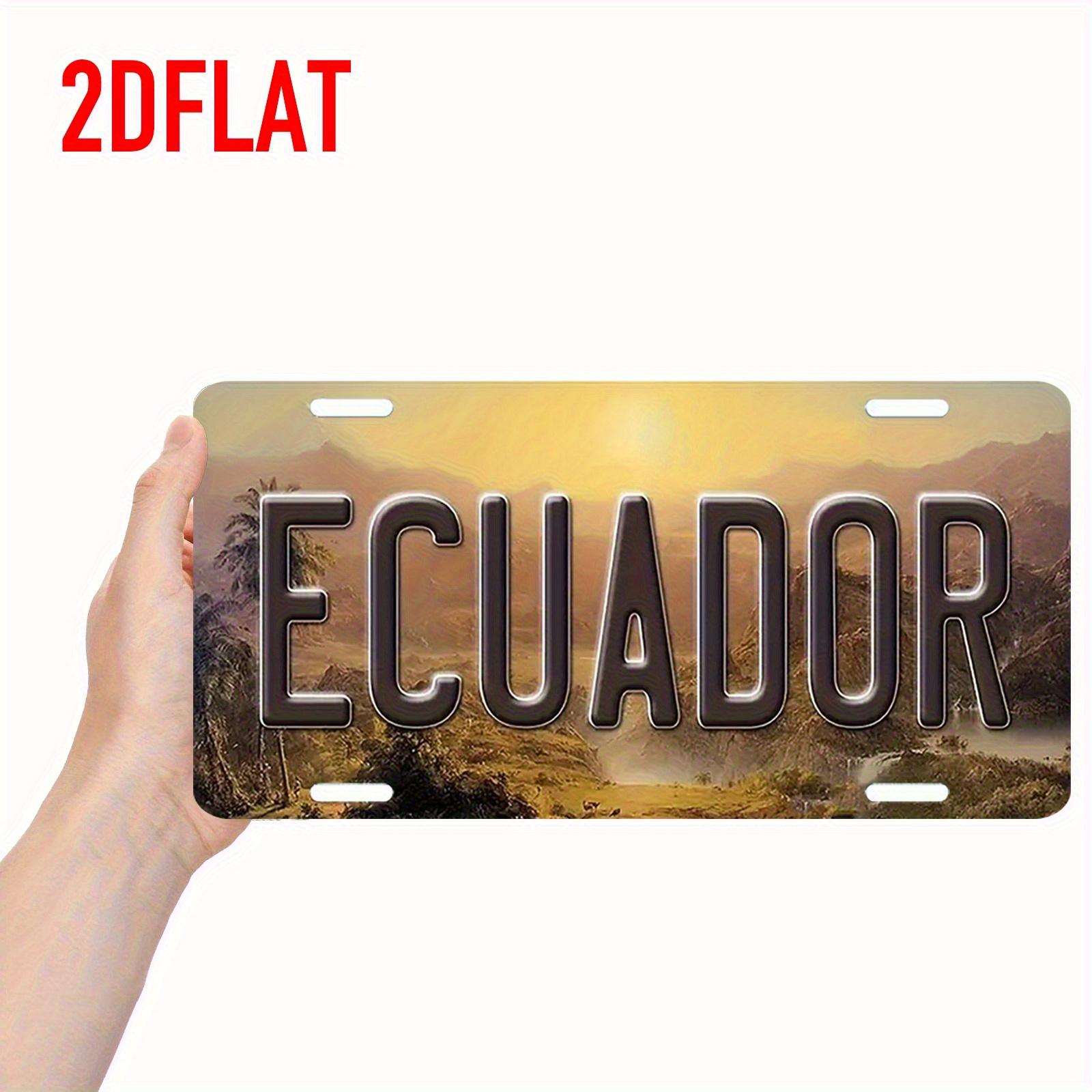 

D Flat Printing Classic ECUADOR with Andean Mountain Landscape Tropical Palm Illustration Aluminum Tin Painting License Pl 15x30cm(5.9x7.8inch)
